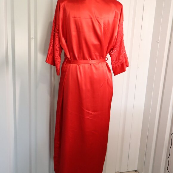 California Dynasty Womens Vintage Robe Chemise Set Red Lace Slip Dress Size Med - Picture 4 of 13